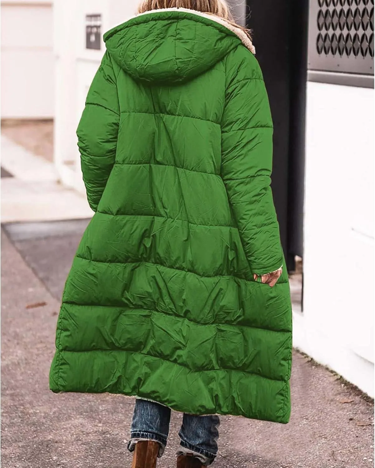 Women Long Winter Jacket Oversize Thicken Warm Stylish Hoodie Down Coat Sherpa Fleece Lined Reversible Puffer Jacket