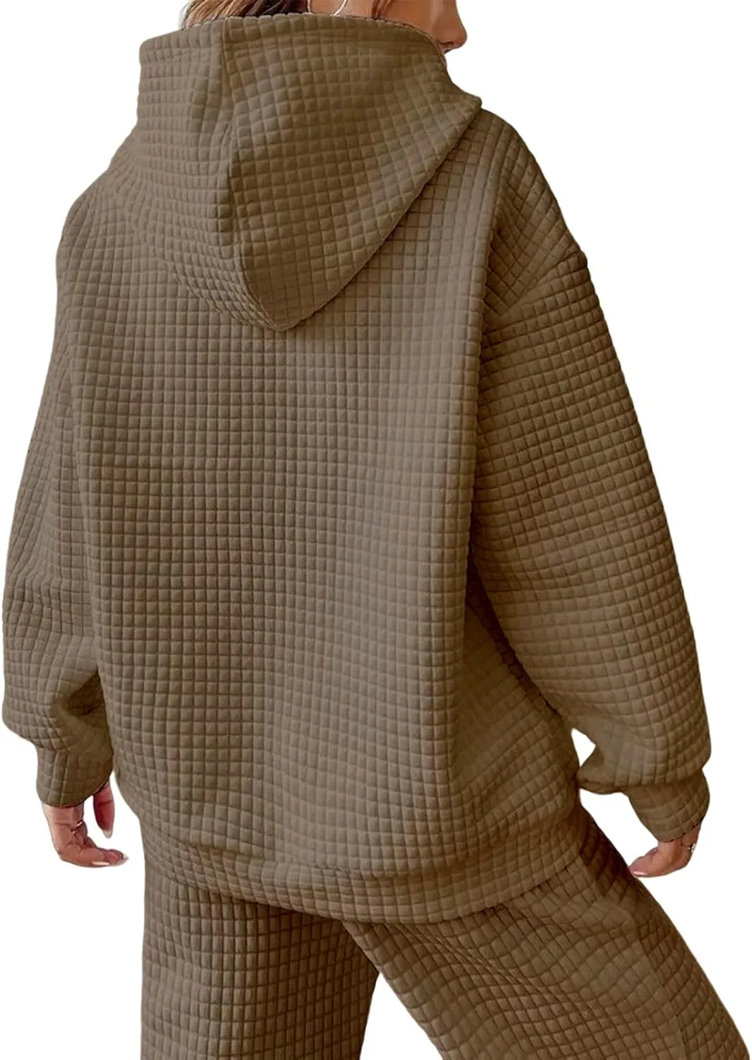 Women Oversized Hoodies Casual Basic Waffle Long Sleeve Pullover Top Solid Hooded Sweatshirt with Pocket