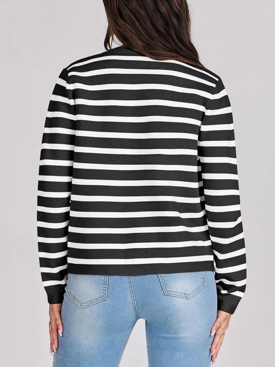 Women Striped Cardigan Sweaters Button Down Cropped Knit Lady Jackets Coat 2024 Fall Outfits Trendy Clothes