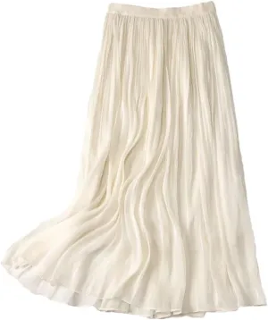 Women Summer High-Waist A-Line Skirt Loose Waist Medium Length Pleated Skirt Beach Vacation Party Skirts