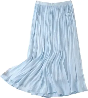 Women Summer High-Waist A-Line Skirt Loose Waist Medium Length Pleated Skirt Beach Vacation Party Skirts
