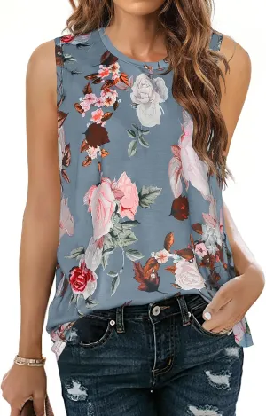 Women Summer Tops Sleeveless Tank Floral Casual Cute Loose Fit Cute T-Shirt Tunic