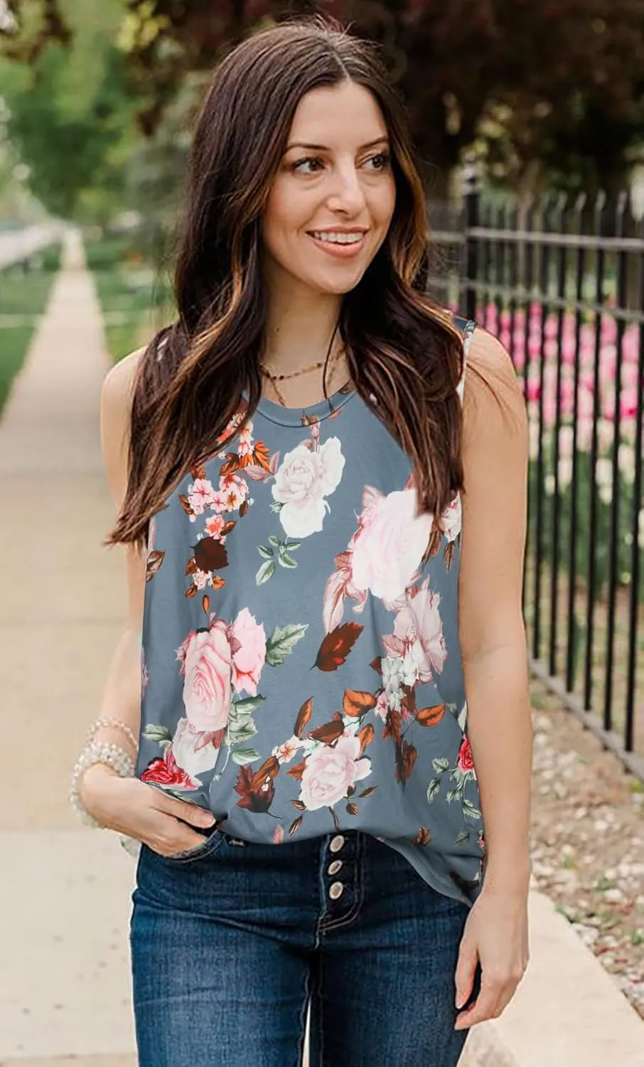 Women Summer Tops Sleeveless Tank Floral Casual Cute Loose Fit Cute T-Shirt Tunic