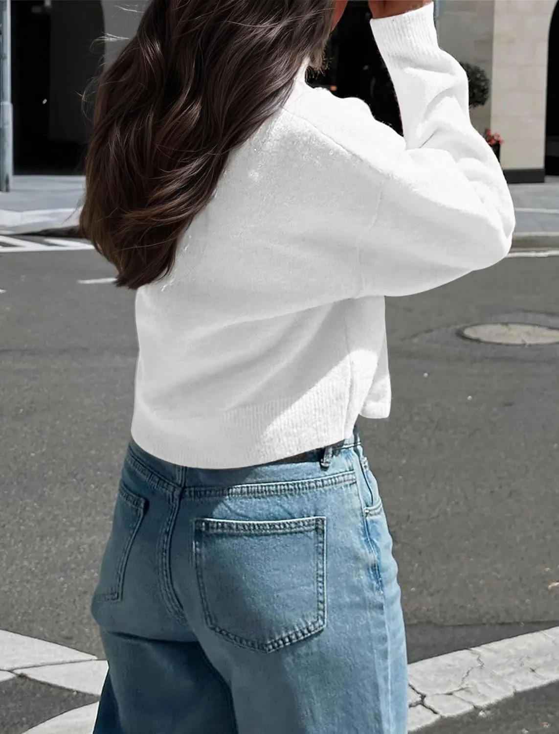 Women Y2K Button Down Sweater Cardigan Cropped Long Sleeve Solid Knit Cardigans Open Front Crewneck Sweater Outwear