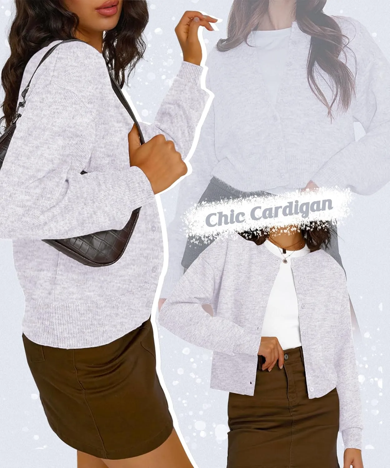 Women Y2K Button Down Sweater Cardigan Cropped Long Sleeve Solid Knit Cardigans Open Front Crewneck Sweater Outwear