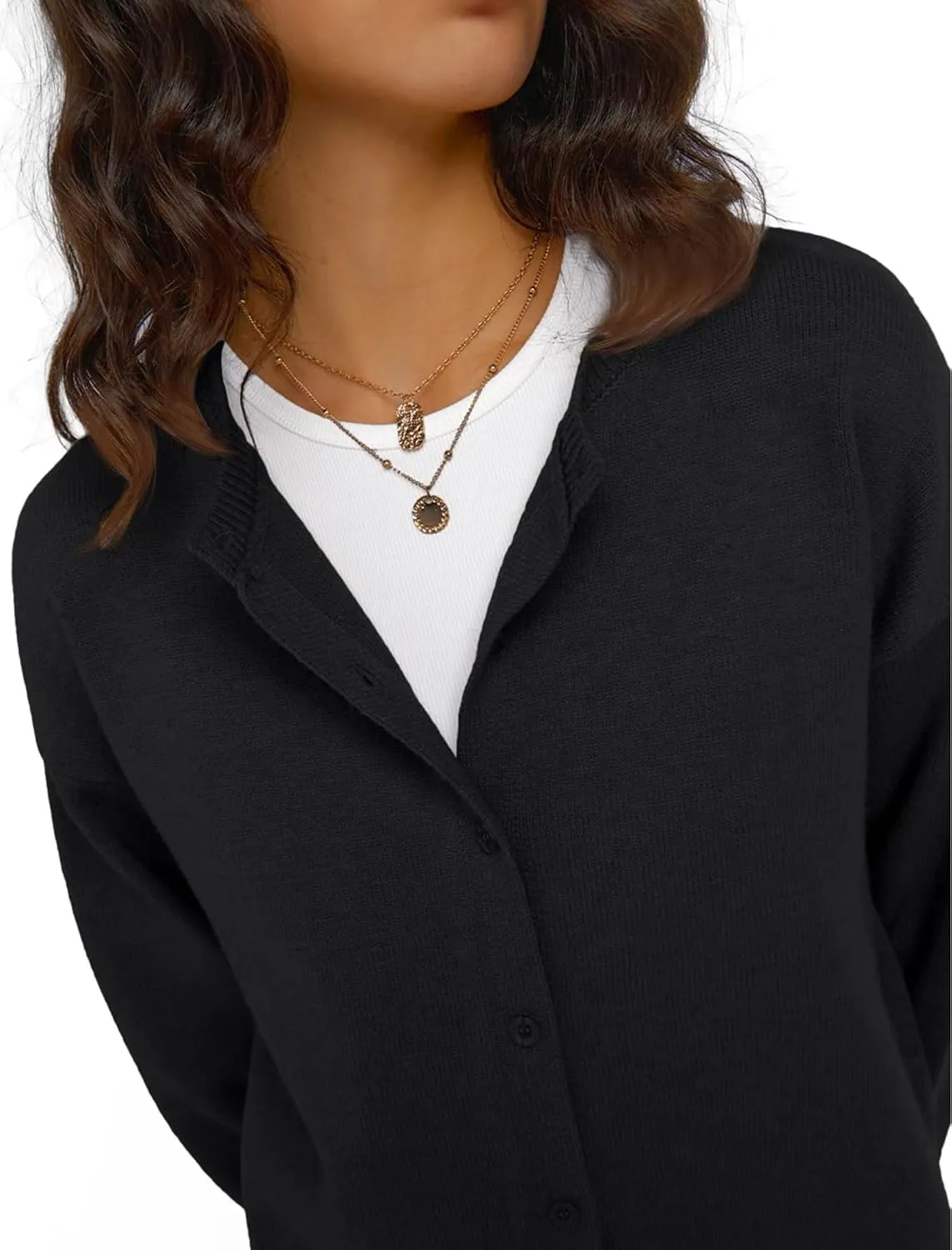 Women Y2K Button Down Sweater Cardigan Cropped Long Sleeve Solid Knit Cardigans Open Front Crewneck Sweater Outwear