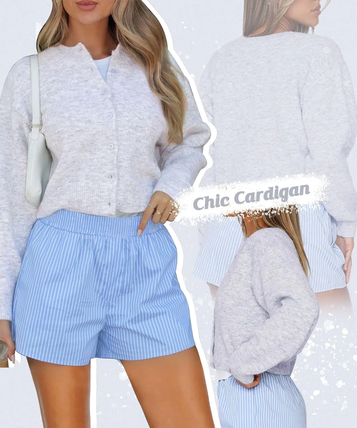 Women Y2K Button Down Sweater Cardigan Cropped Long Sleeve Solid Knit Cardigans Open Front Crewneck Sweater Outwear