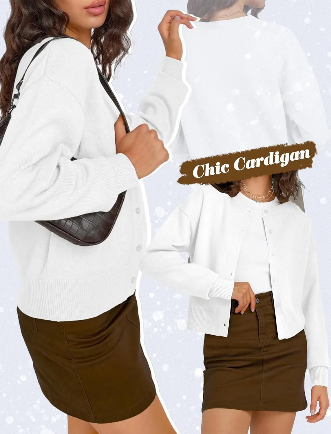 Women Y2K Button Down Sweater Cardigan Cropped Long Sleeve Solid Knit Cardigans Open Front Crewneck Sweater Outwear