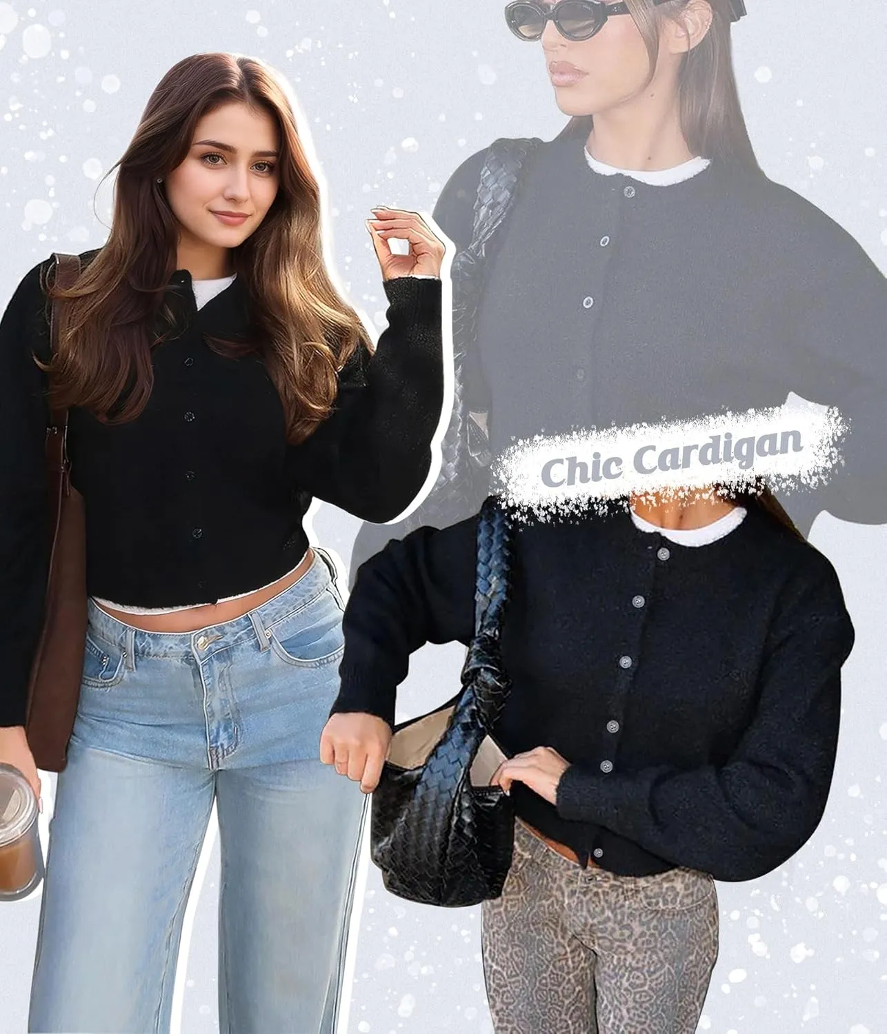 Women Y2K Button Down Sweater Cardigan Cropped Long Sleeve Solid Knit Cardigans Open Front Crewneck Sweater Outwear