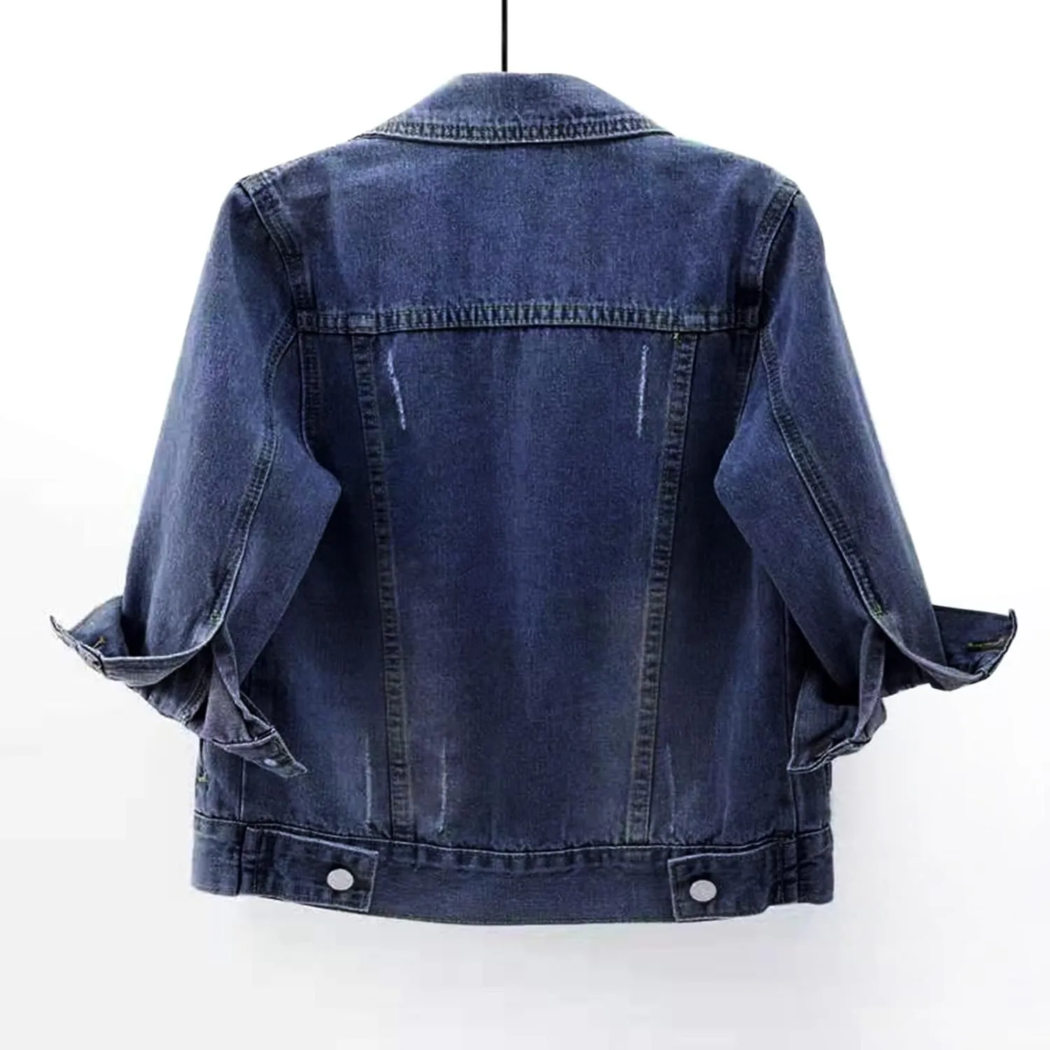 Womens 3/4 Sleeve Short Denim Jacket Plus Size, Basic Lapel Button Down Cropped Casual Jean Jackets Trucker Coats