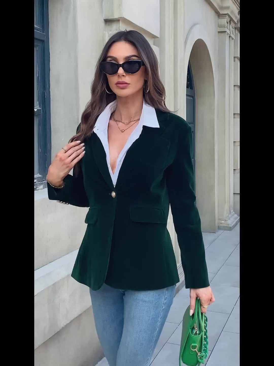 Womens Blazer  Velvet Tailored Fit  Gold Button Accents  Classic Silhouette