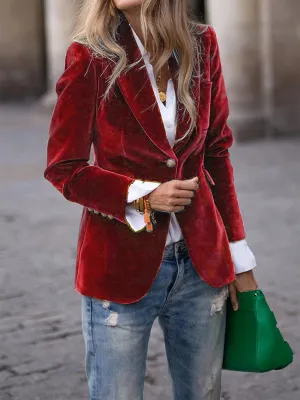Womens Blazer  Velvet Tailored Fit  Gold Button Accents  Classic Silhouette