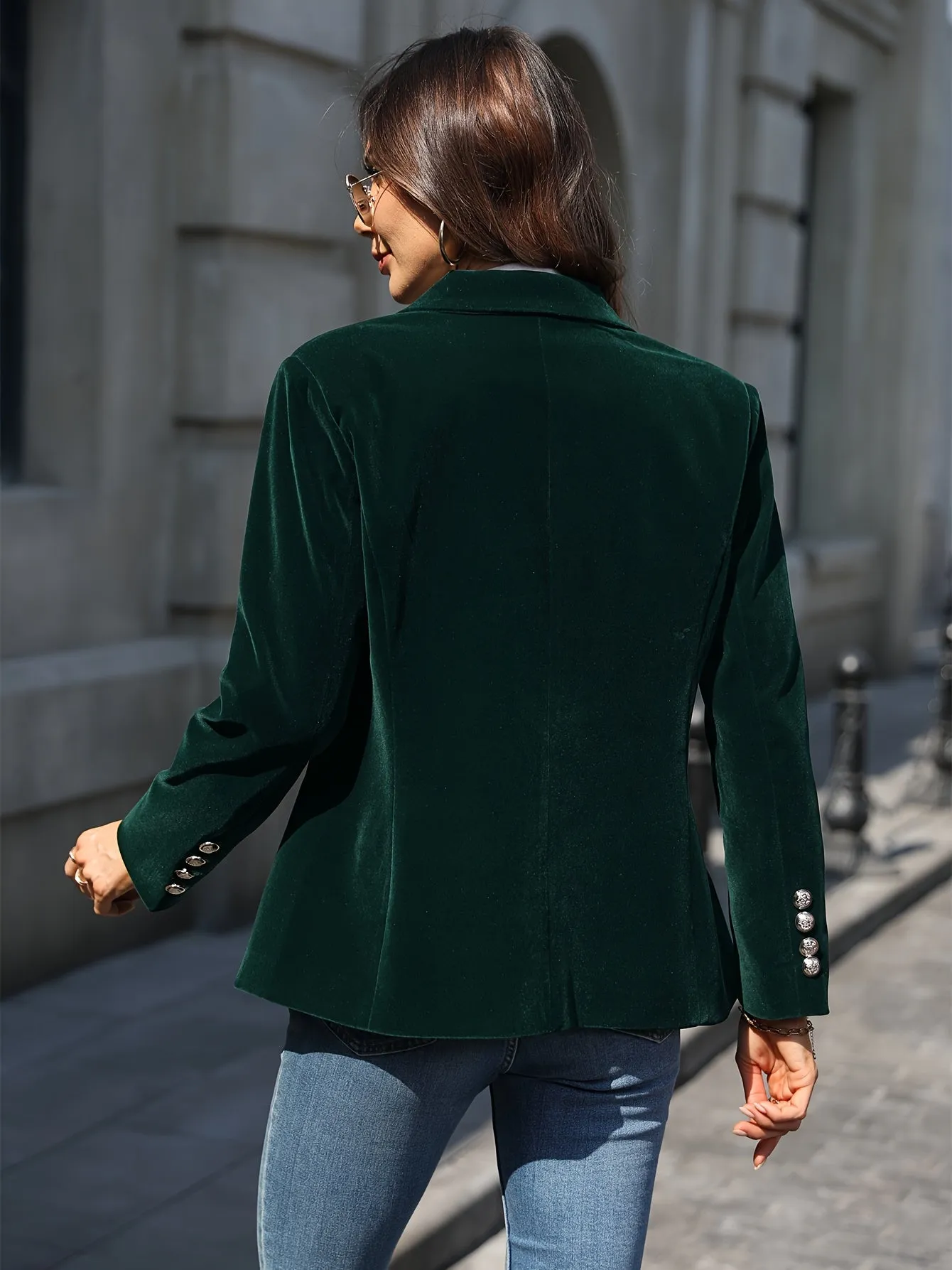 Womens Blazer  Velvet Tailored Fit  Gold Button Accents  Classic Silhouette