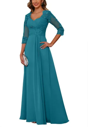 Women's Chiffon Mother of The Bride Dresses for Wedding with Sleeves 2025 Lace Applique Evening Gowns