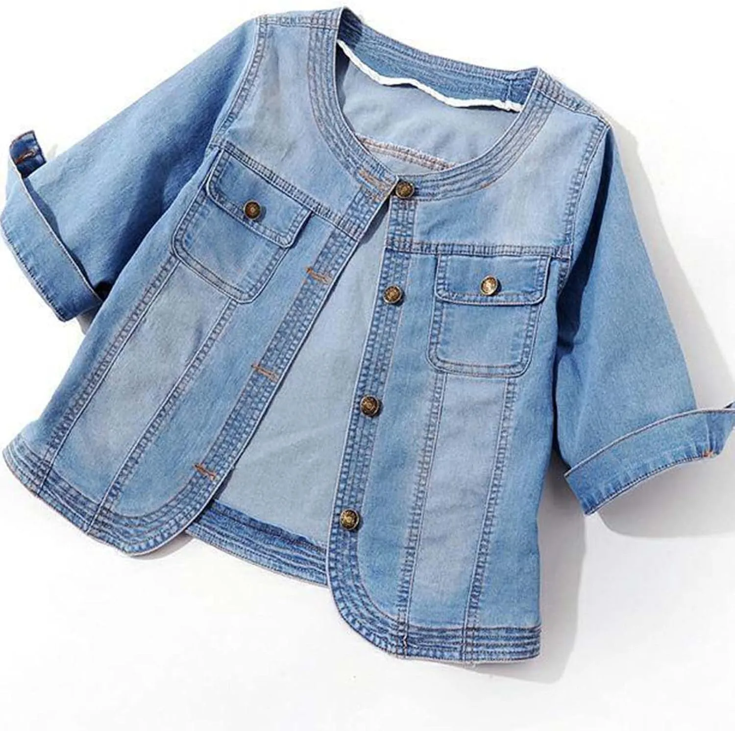 Womens Cropped Denim Jacket Short Sleeve Button Down Truck Jean Jackets Casual Short Denim Coat 2025 Trendy Outerwear
