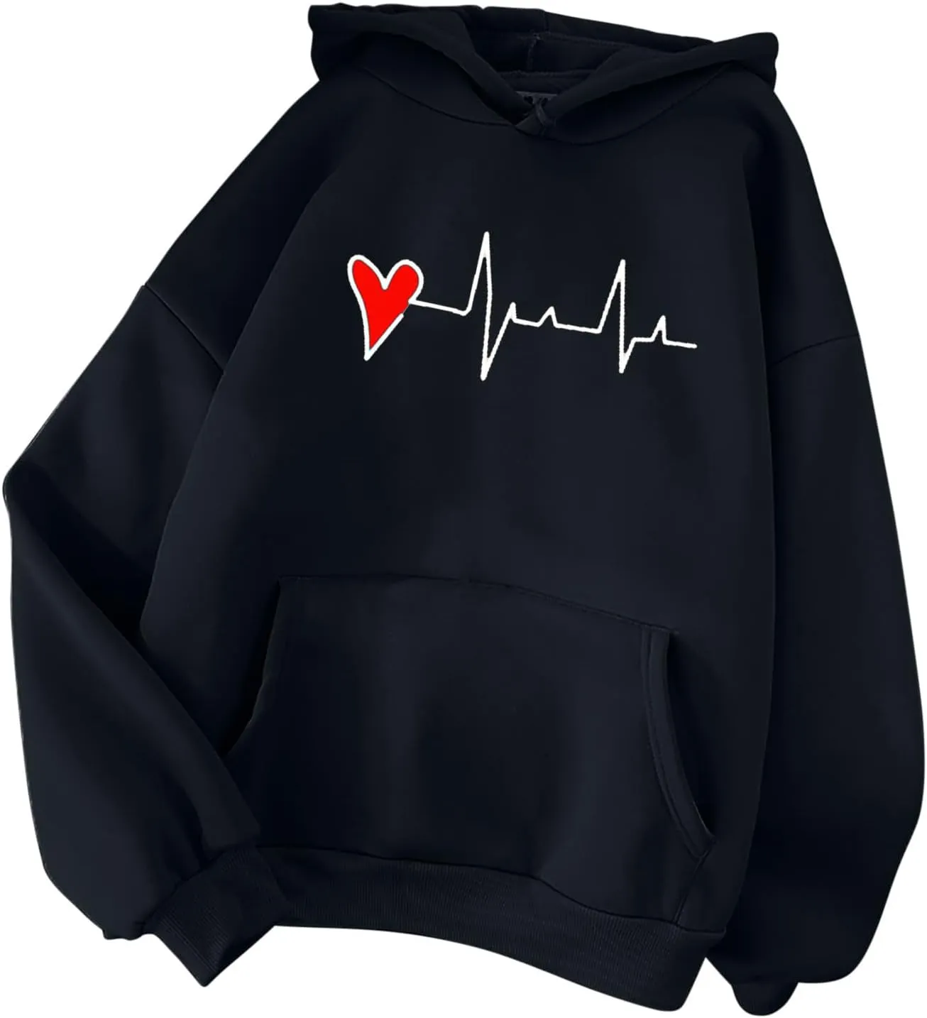 Women's Cute Heart Print Hooded Sweatshirts With Pockets Long Sleeve Hoodies Athletic Workout Pullover Y2K Clothes