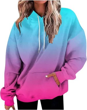 Womens Fall Fashion Hoodies 2023 Casual Oversized Long Sleeve Pullover Tops Gradient Loose Warm Hooded Sweatshirts