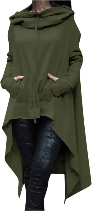 Women's Fashion Hoodies Sweatshirts Hi-Low Hem Pullover Sweatshirts Oversized Long Asymmetric Tunic Top with Pocket