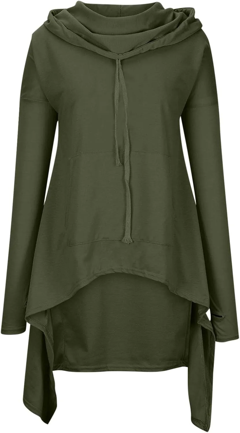 Women's Fashion Hoodies Sweatshirts Hi-Low Hem Pullover Sweatshirts Oversized Long Asymmetric Tunic Top with Pocket