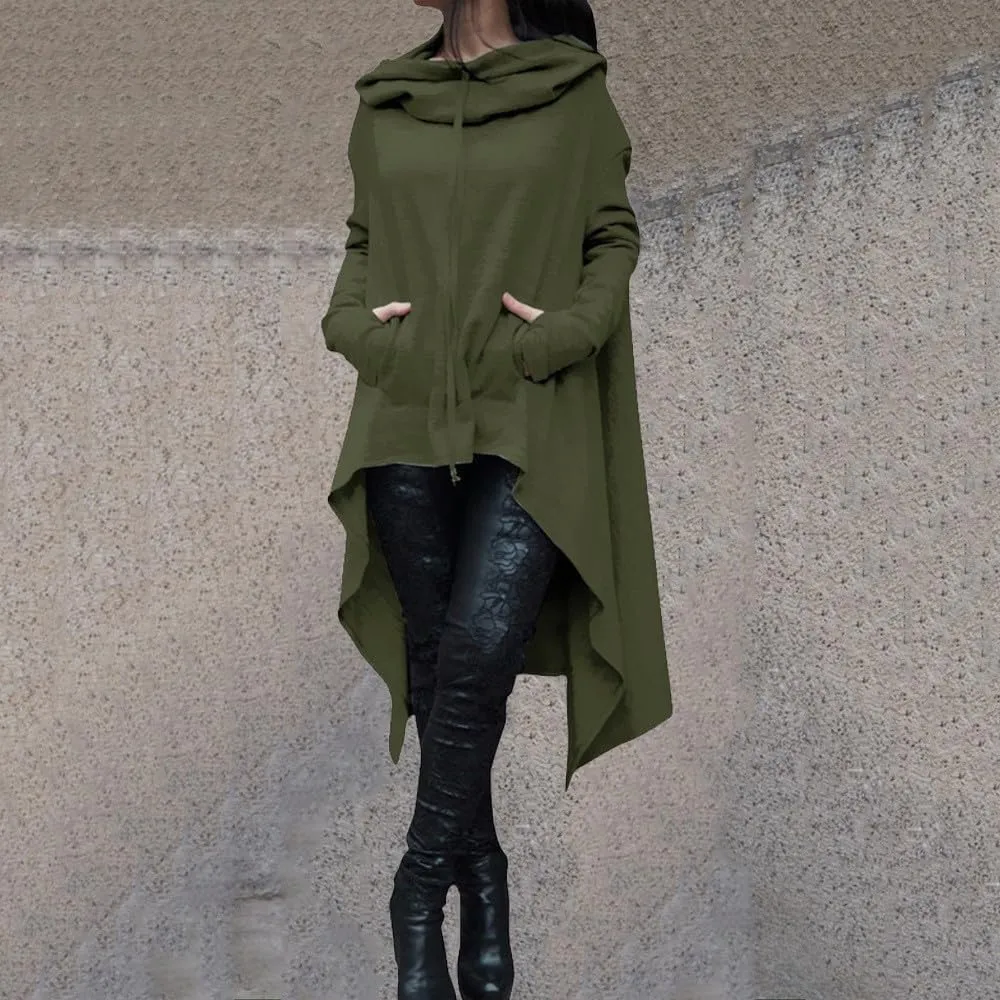 Women's Fashion Hoodies Sweatshirts Hi-Low Hem Pullover Sweatshirts Oversized Long Asymmetric Tunic Top with Pocket