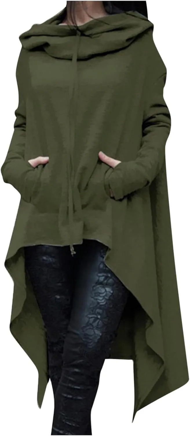 Women's Fashion Hoodies Sweatshirts Hi-Low Hem Pullover Sweatshirts Oversized Long Asymmetric Tunic Top with Pocket