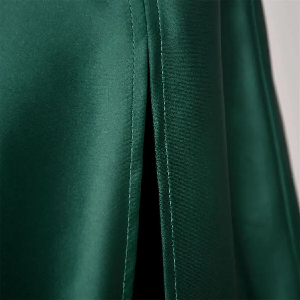 Women's Fashion Satin Midi Skirt Vintage Elastic High Waist Slit Hem High Street Female Skirt Summer Skirts