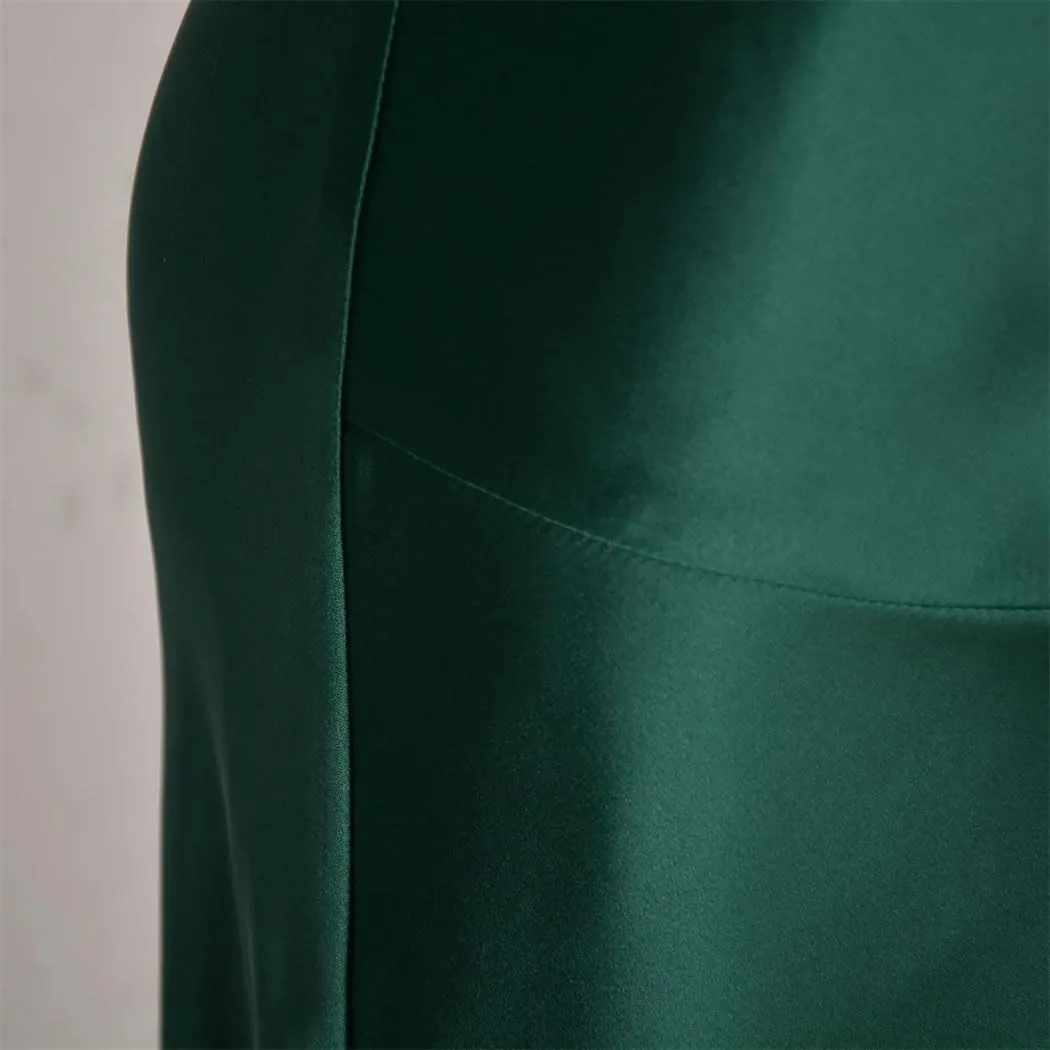 Women's Fashion Satin Midi Skirt Vintage Elastic High Waist Slit Hem High Street Female Skirt Summer Skirts
