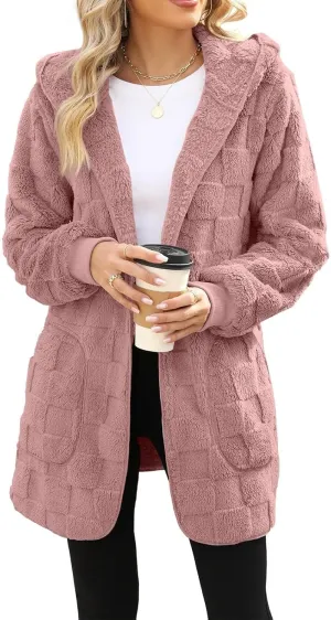 Womens Fleece Jacket Oversized Zip Up Sherpa Fuzzy Casual Coats Fall Winter Warm Outerwear 2024 Clothes with Pockets