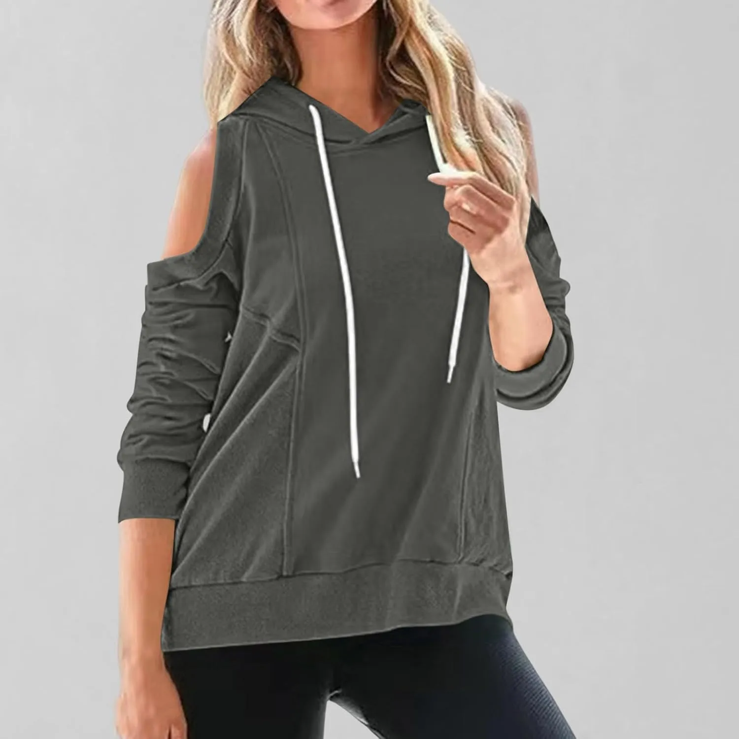 Womens Hoodies Oversized Sweatshirts Casual Hooded Pullover Off Shoulder Drawstring Long Sleeve Fall Fashion Clothes
