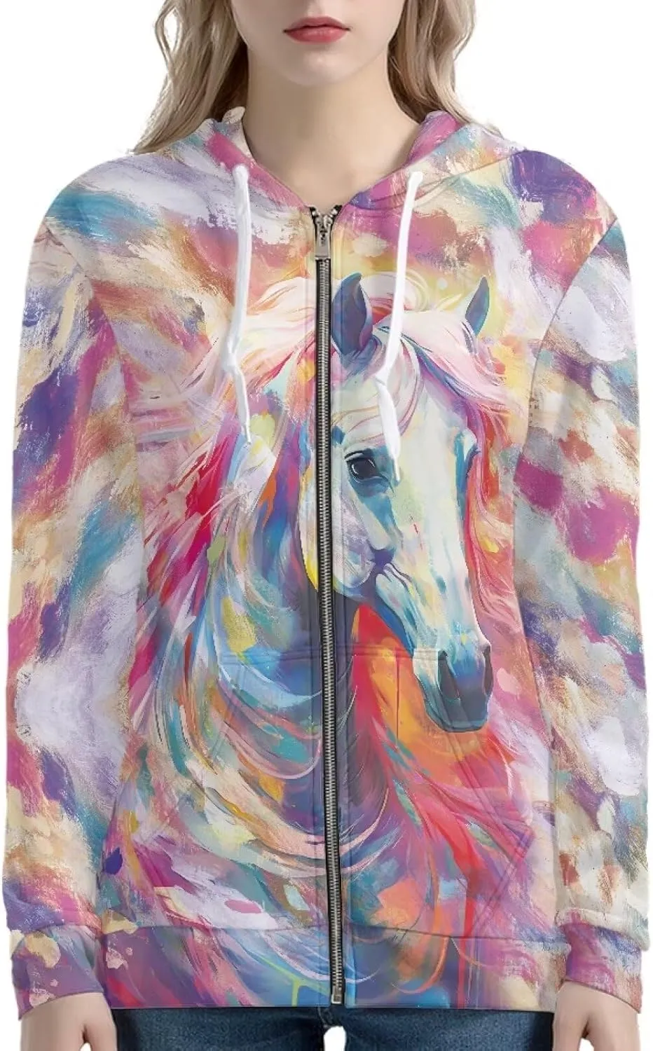 Women's Long Sleeve Hoodie with Smooth Zipper Casual Sweatshirt Y2K Hooded Cardigan Size XS-5XL
