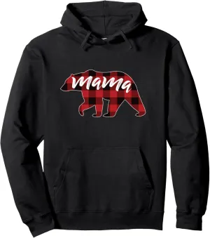 Women's Mama Bear Sweatshirt, Buffalo Plaid Mama Bear Hoodie Pullover Hoodie