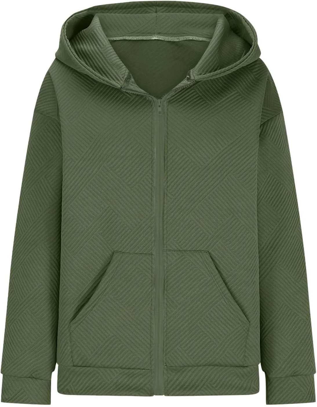 Womens Oversized Hoodie Jacket Fall Fashion 2024 Zip Up Long Sleeve Textured Hooded Sweatshirt Lightweight Jackets