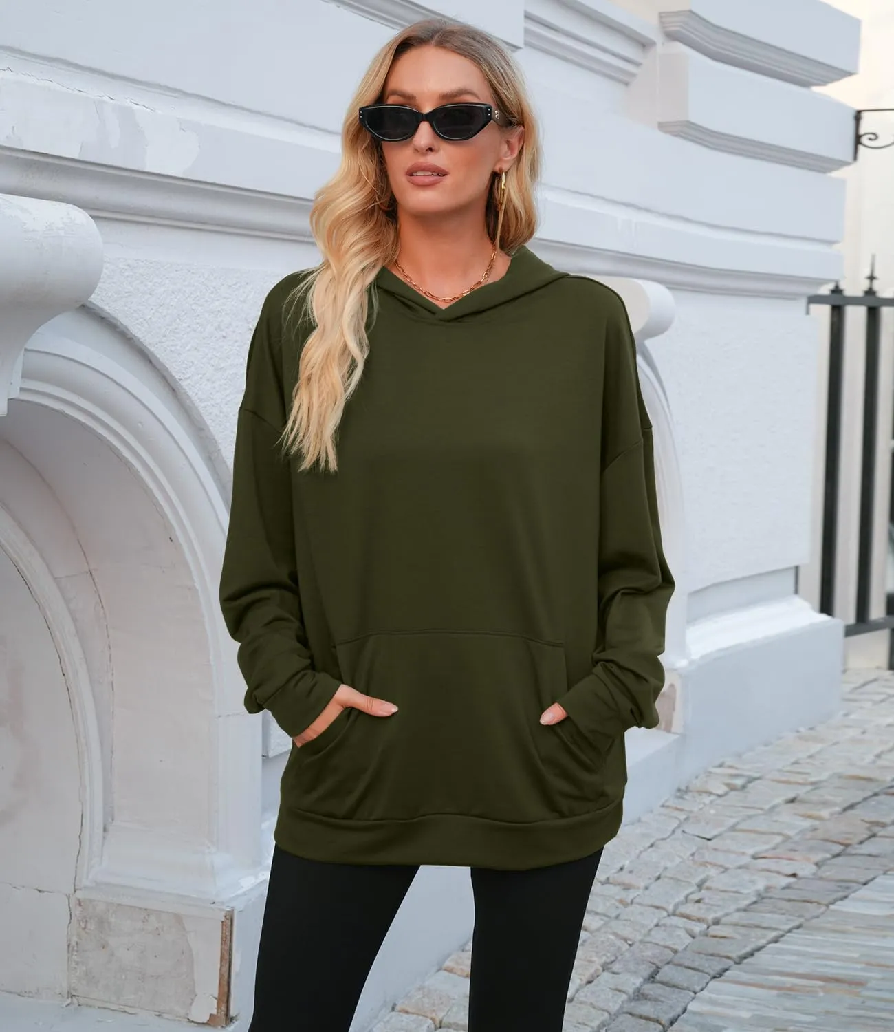 Womens Oversized Hoodies Long Sleeve Sweatshirts Drop Shoulder Pullover Shirts Top Fall Outfits with Pocket