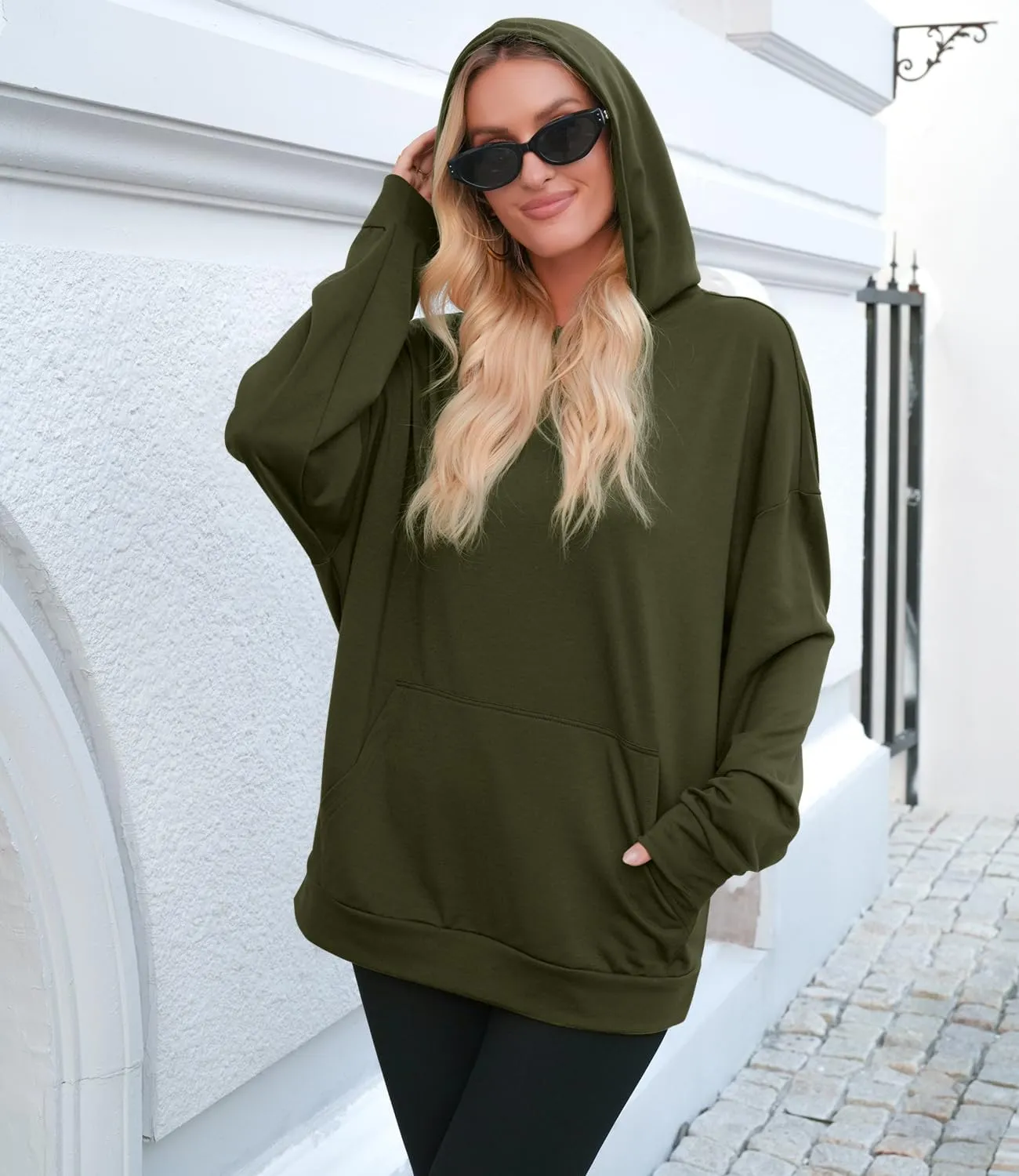 Womens Oversized Hoodies Long Sleeve Sweatshirts Drop Shoulder Pullover Shirts Top Fall Outfits with Pocket