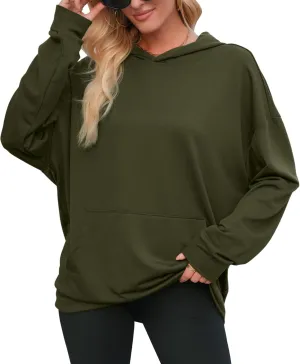 Womens Oversized Hoodies Long Sleeve Sweatshirts Drop Shoulder Pullover Shirts Top Fall Outfits with Pocket