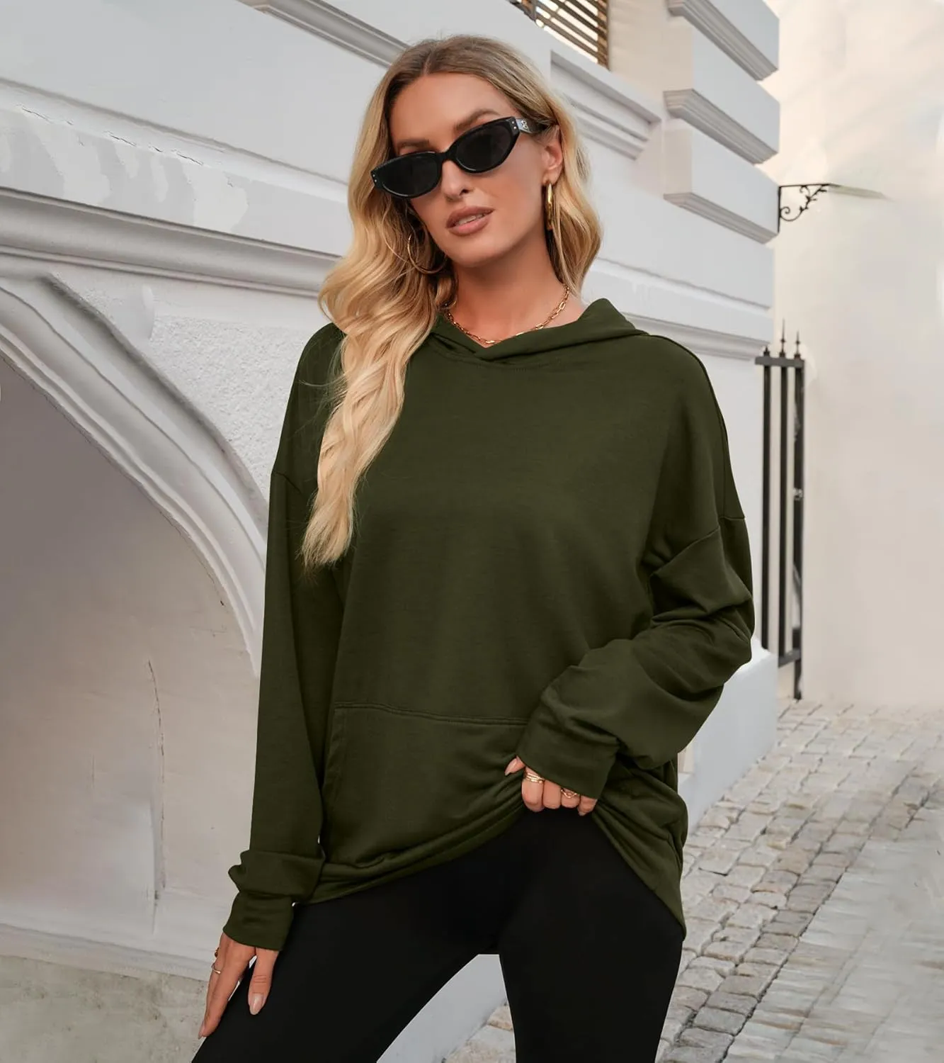 Womens Oversized Hoodies Long Sleeve Sweatshirts Drop Shoulder Pullover Shirts Top Fall Outfits with Pocket