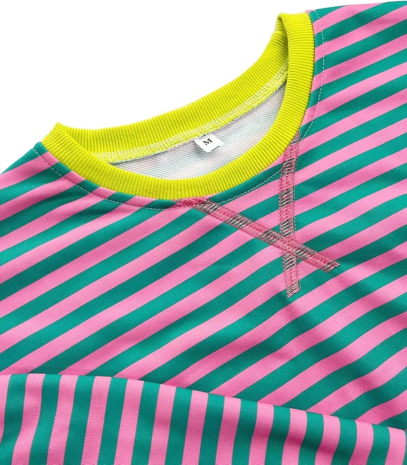Women's Oversized Striped Crewneck Sweatshirt Color Block Long Sleeve Crew Neck Pullover Tops.