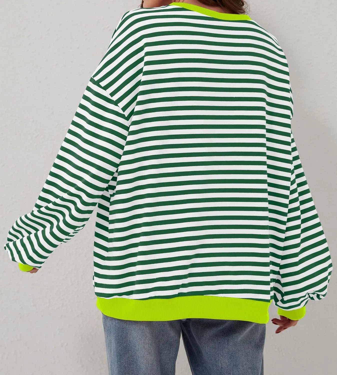 Women's Oversized Striped Crewneck Sweatshirt Color Block Long Sleeve Crew Neck Pullover Tops.