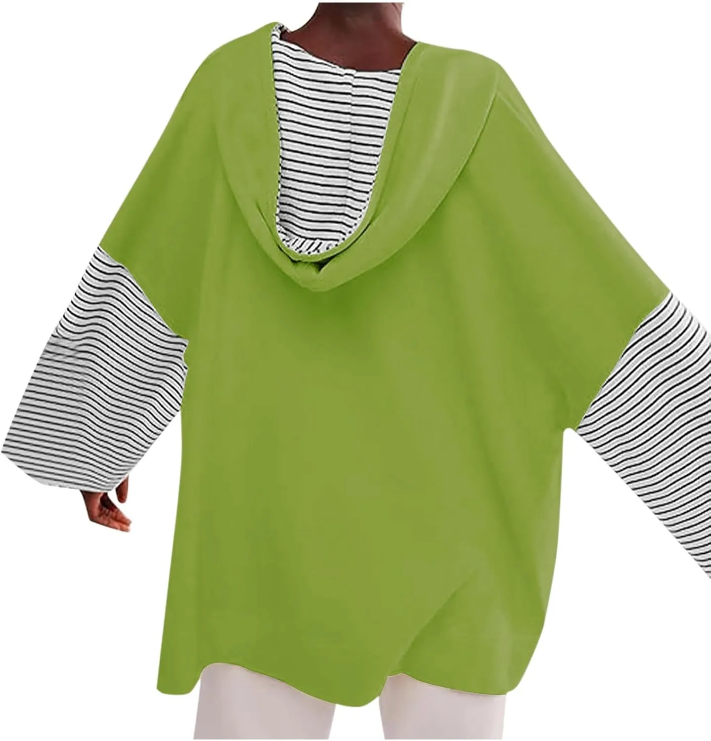 Womens Oversized Sweatshirt Striped Color Block Hoodies Drawstring Casual V Neck Long Sleeve Pullover Tops