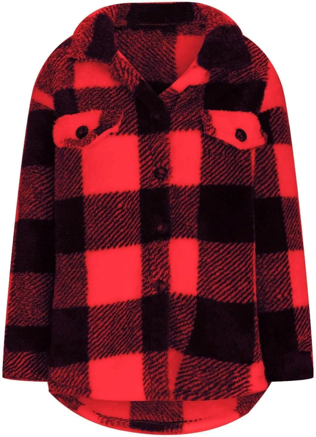 Womens Plaid Fleece Shacket Jacket Oversized Trendy Plaid Flannel Jacket Button Down Fall Winter Warm Hoodie Coat Cardigan