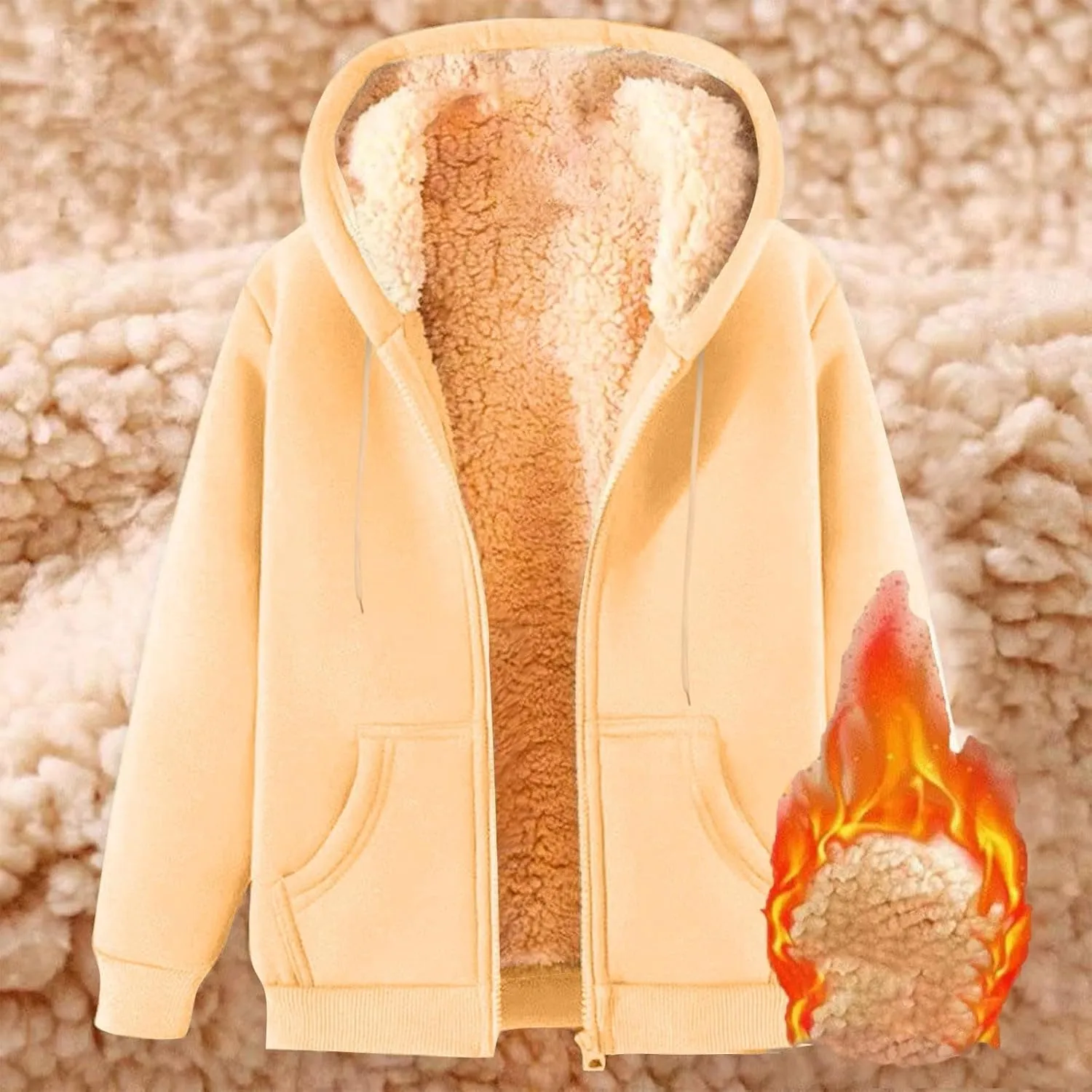 Women's Sherpa Lined Fleece Hooded Sweatshirts Long Sleeve Full Zipper Pullover Fashion Warm Sweatshirt