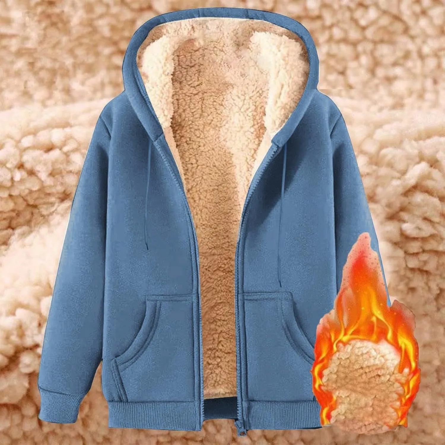 Women's Sherpa Lined Fleece Hooded Sweatshirts Long Sleeve Full Zipper Pullover Fashion Warm Sweatshirt