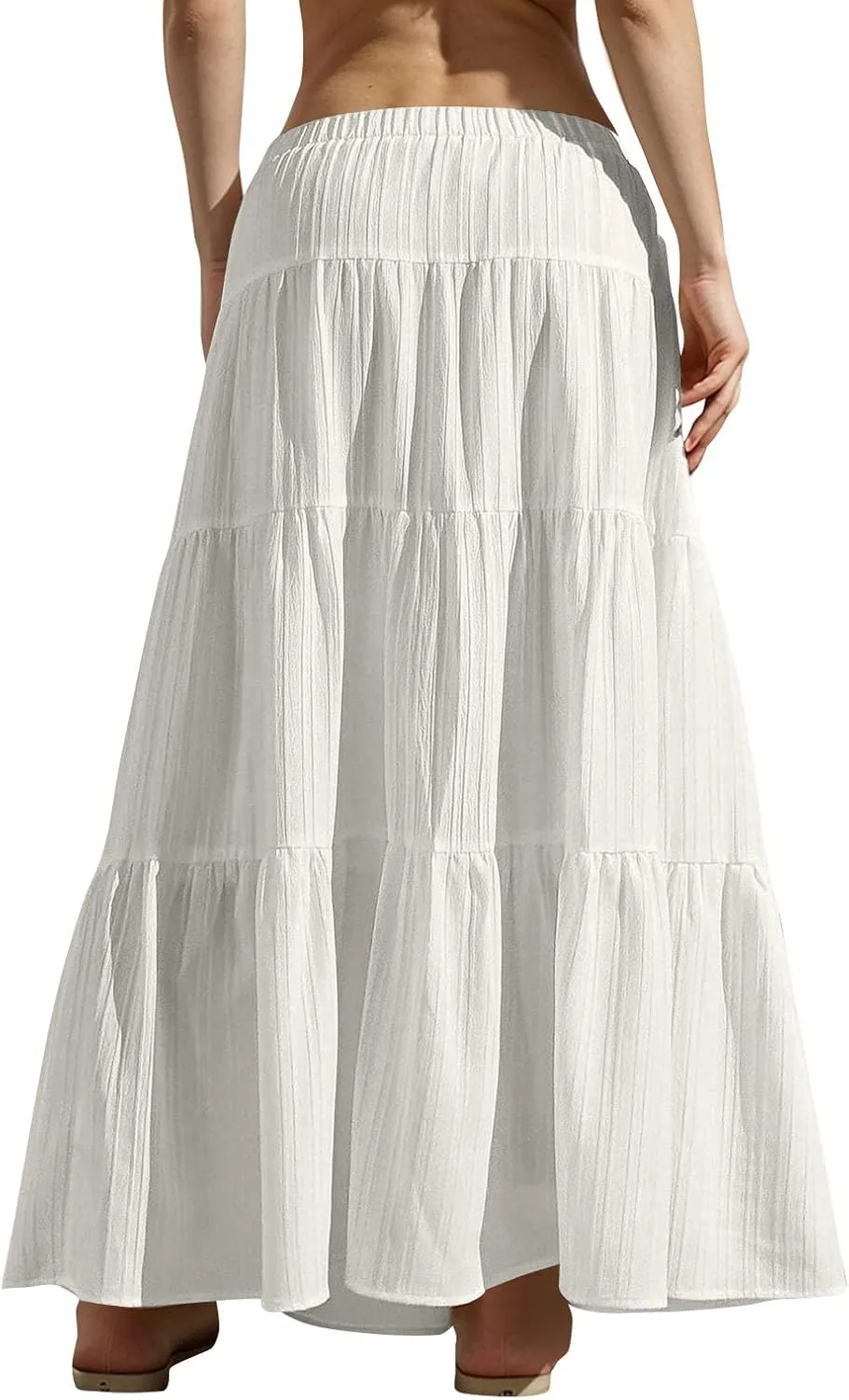 Womens Summer Flowy Swing Tiered A-Line Maxi Skirts 2025 Elastic Waist Pleated Long Skirt Trendy Boho Beach Clothes