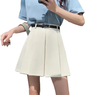 Women's Summer High Waisted Slim A-Line Mini Suit Skirt Lightweight Stretchy Flared Casual Pleated Skirts