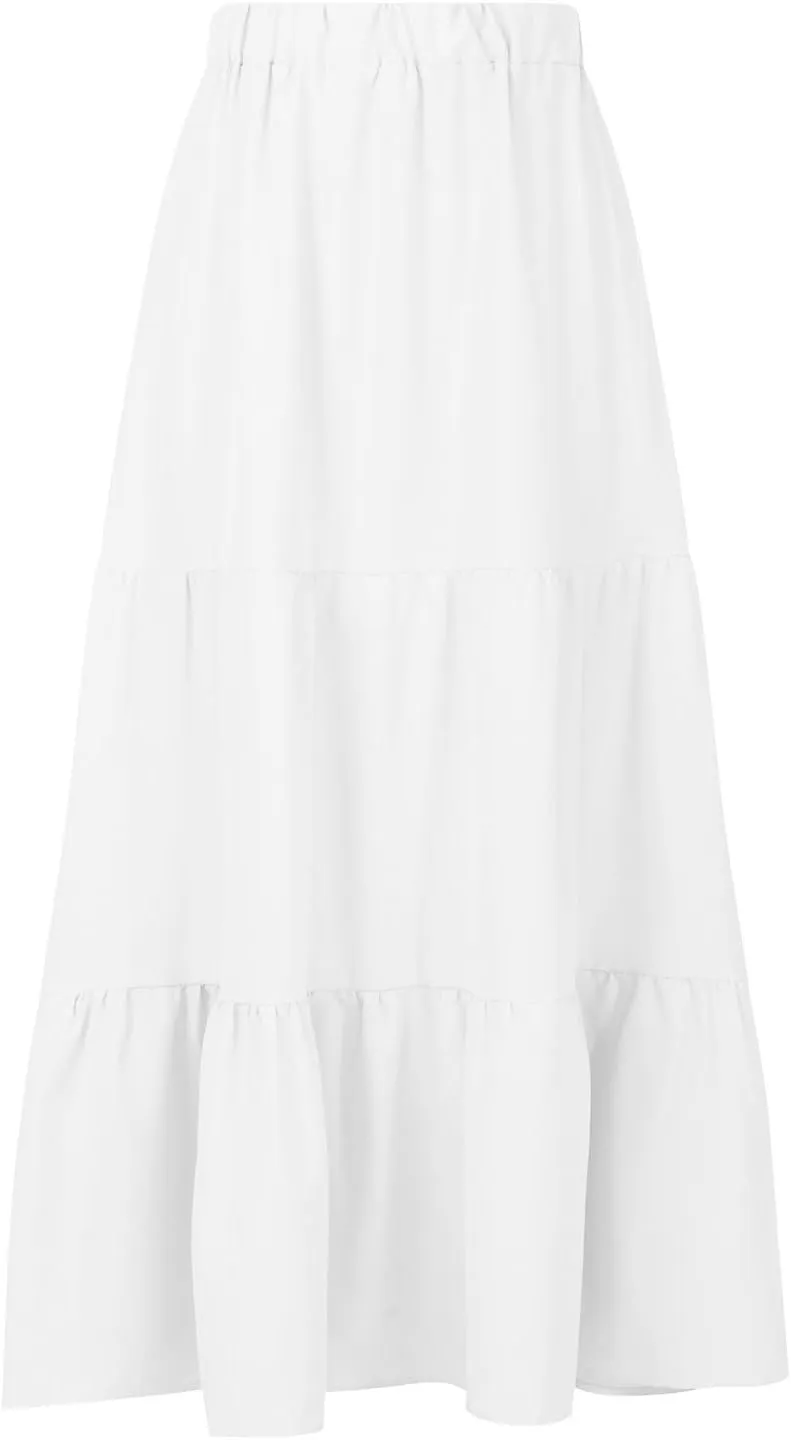 Women's Summer Tiered Flowy Swing Maxi Skirts High Elastic Waisted Pleated A-Line Skirt Boho Beach Long Dress