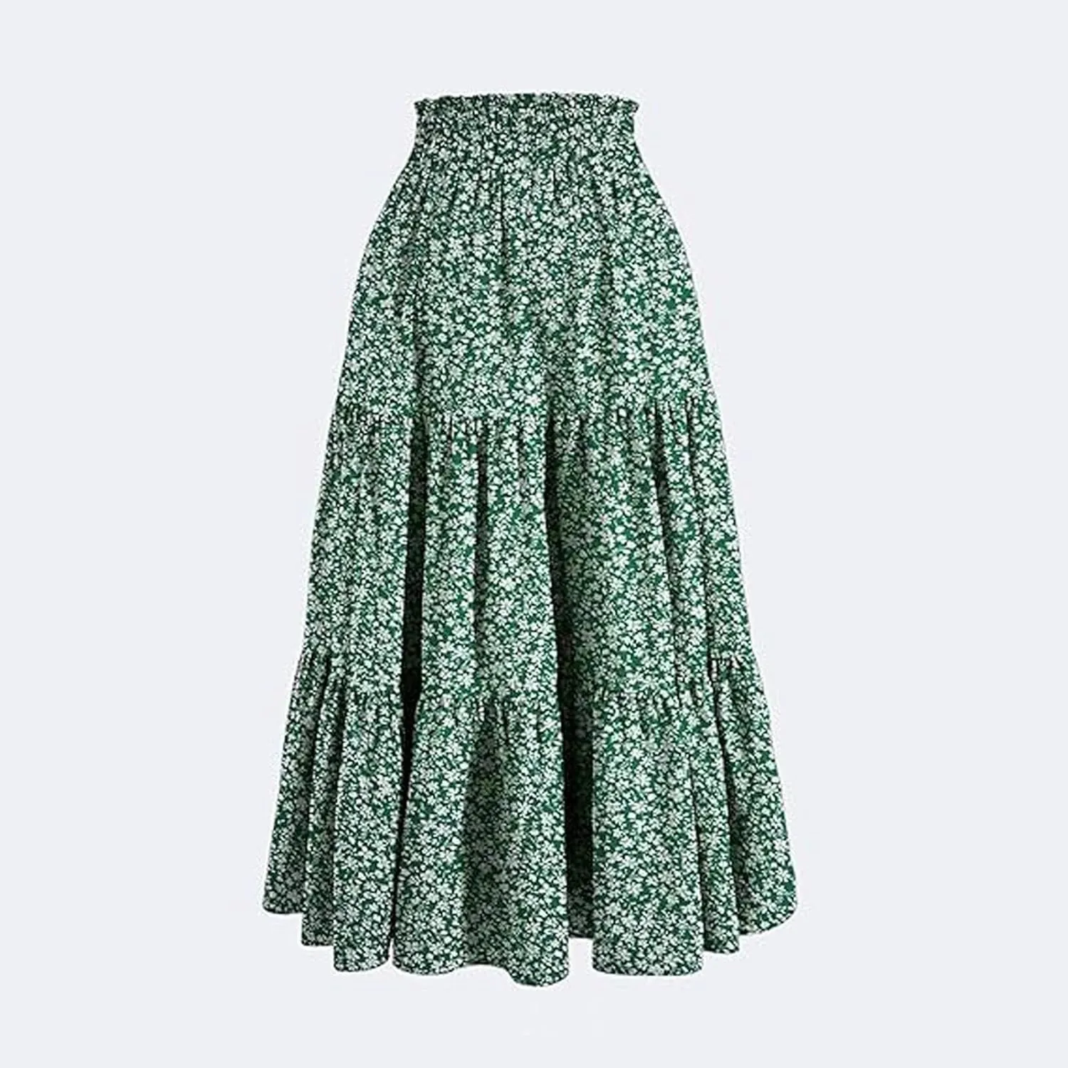 Womens Tiered Floral Maxi Skirts Trendy Summer Boho Beach Long Dress Drawstring Waist Flowy Swing A-Line Skirt