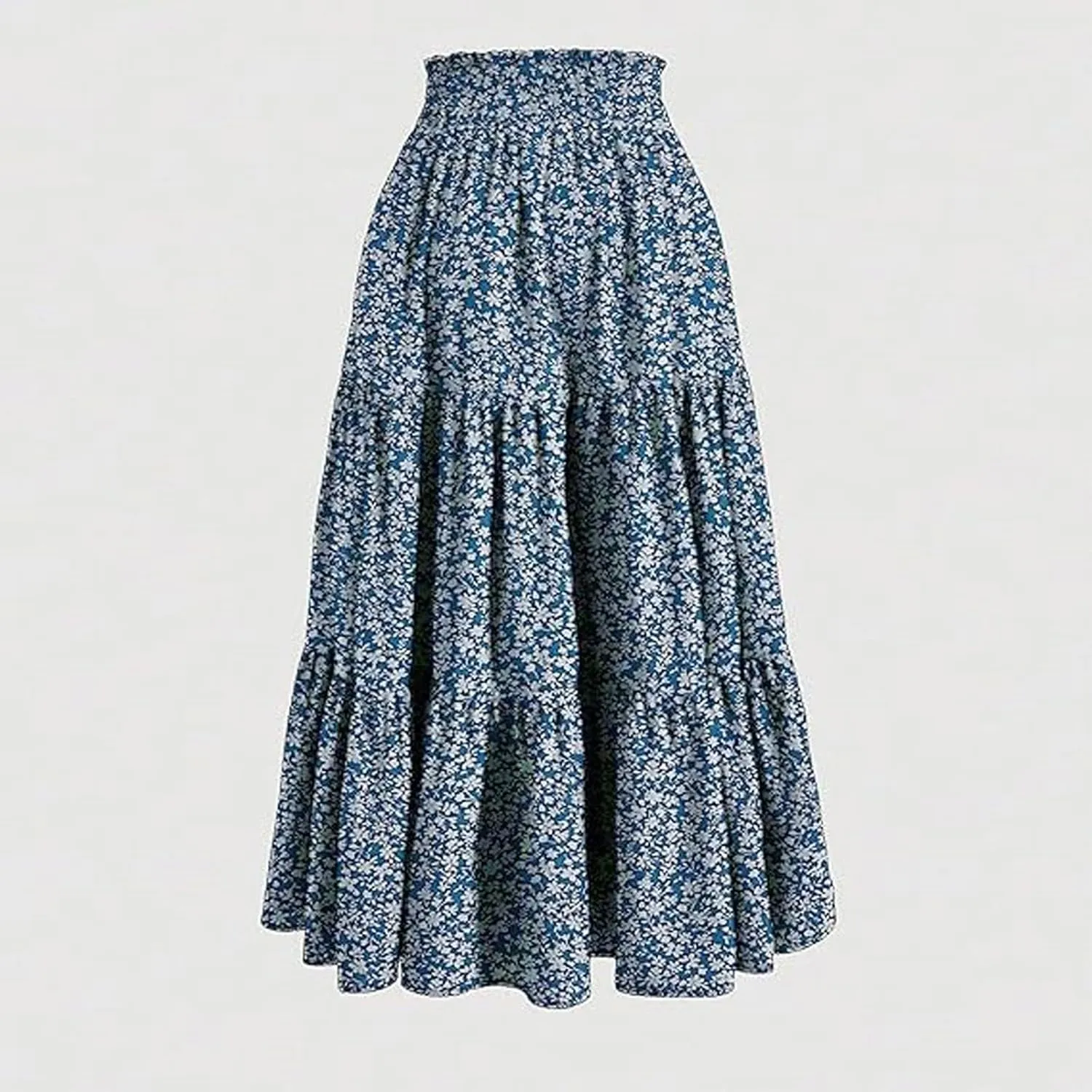 Womens Tiered Floral Maxi Skirts Trendy Summer Boho Beach Long Dress Drawstring Waist Flowy Swing A-Line Skirt