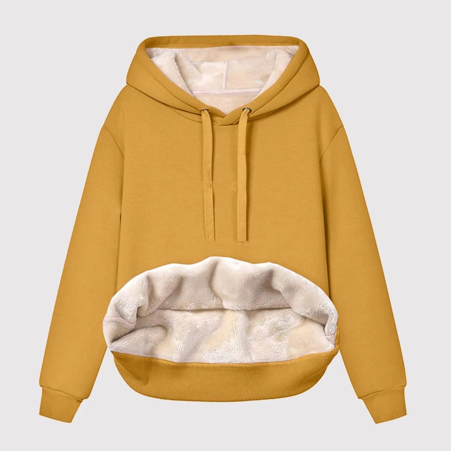 Womens Winter Warm Fleece Sherpa Lined Casual Drawstring Cotton Hooded Sweatshirts Thick Pullover with Pocket