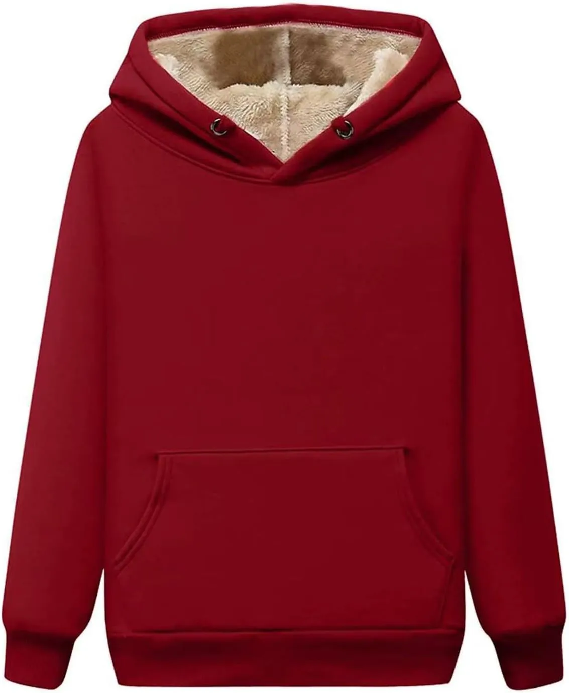 Womens Winter Warm Fleece Sherpa Lined Casual Drawstring Cotton Hooded Sweatshirts Thick Pullover with Pocket