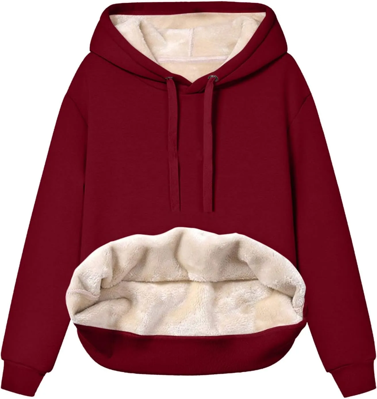 Womens Winter Warm Fleece Sherpa Lined Casual Drawstring Cotton Hooded Sweatshirts Thick Pullover with Pocket